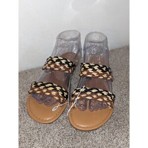 Universal Thread Braided Sandals Two Strap Slides Casual‎ Brown Black 6.5 NEW